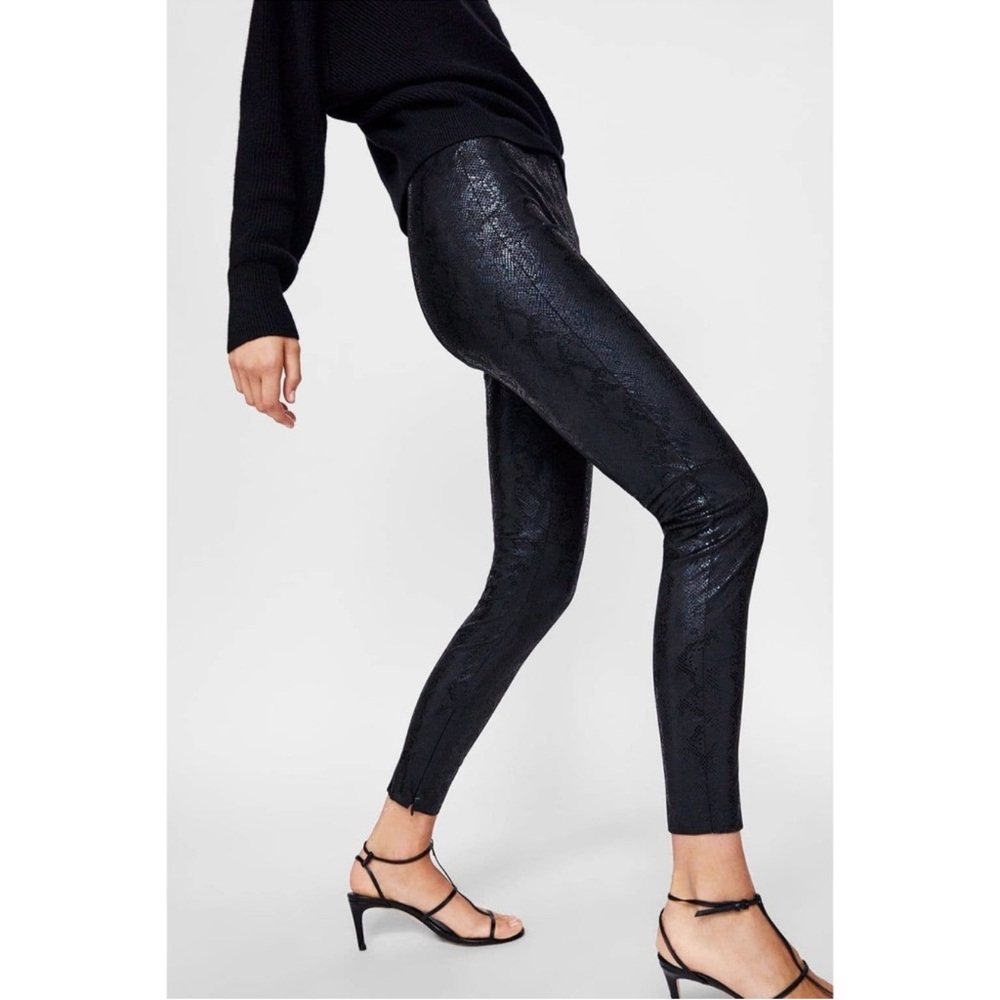 Zara Snakeskin Python Liquid Foiled Pull On Pants… - image 2
